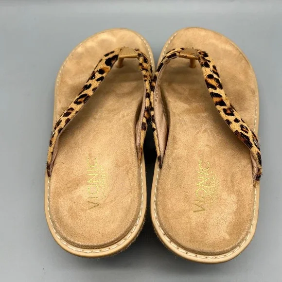 Vionic Grenada Leopard Calf Hair Wedge Sandals Orthaheel Tan Brown Women 8 - Picture 2 of 7